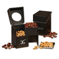 Faux Leather Desktop Storage Box with Chocolate Covered Almonds and Jumbo Cashews